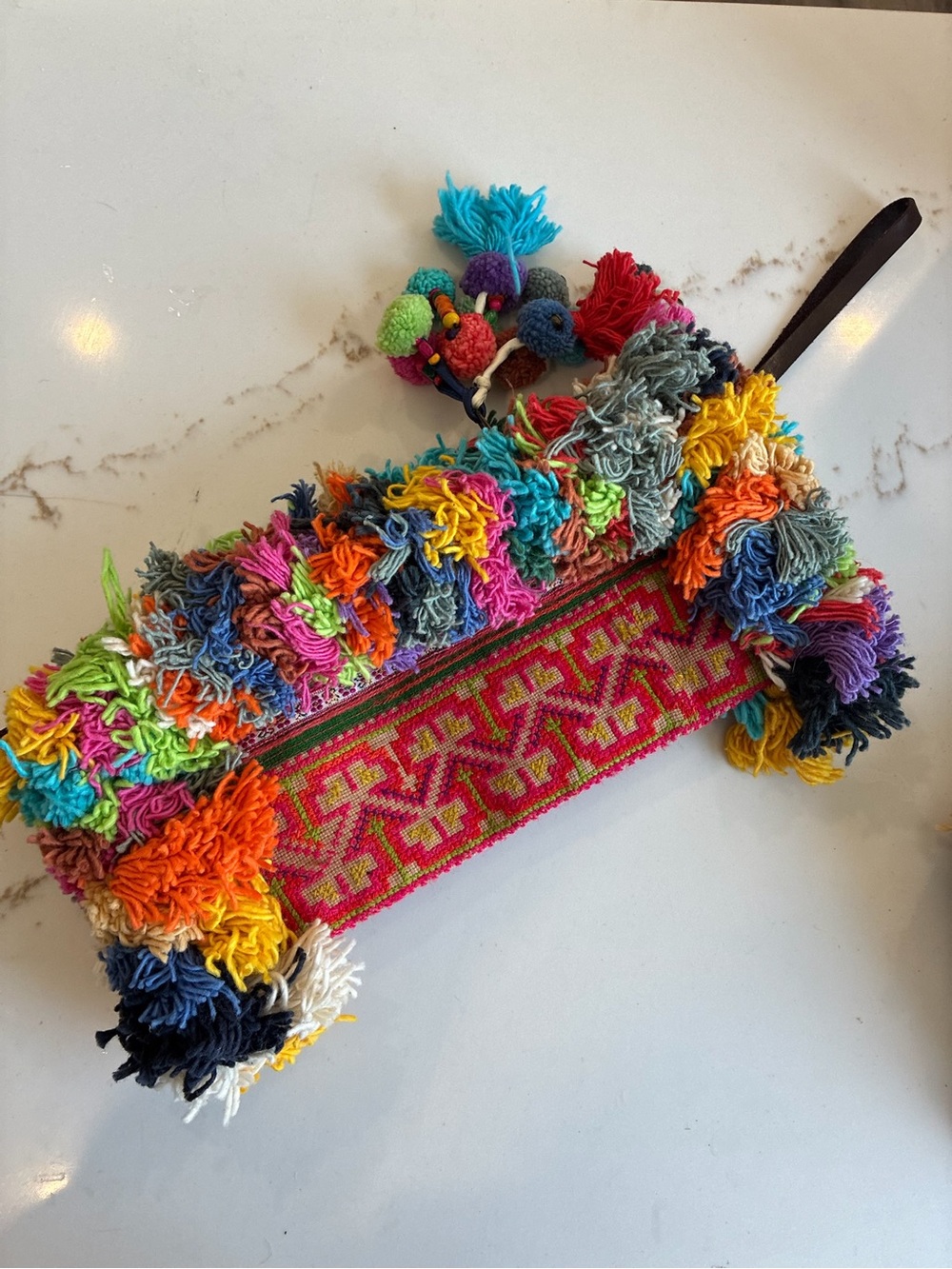 Anthropologie Colorful Handwoven Pom-Pom Clutch - Bright Multicolor